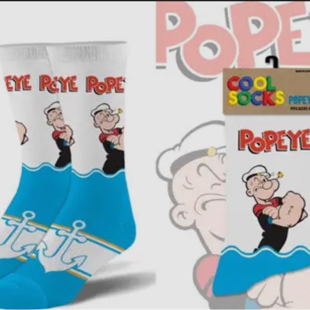 Popeye Themed Blue and White Casual Socks